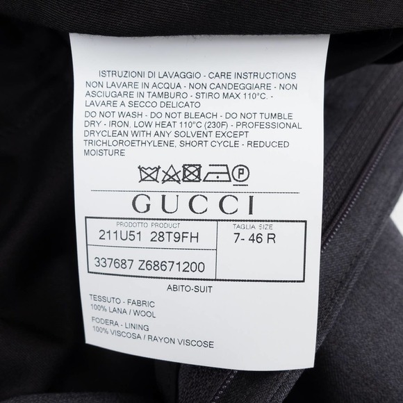 NWOT GUCCI Slim Fit Wool Suit Men's 46 Gray - Picture 15 of 15